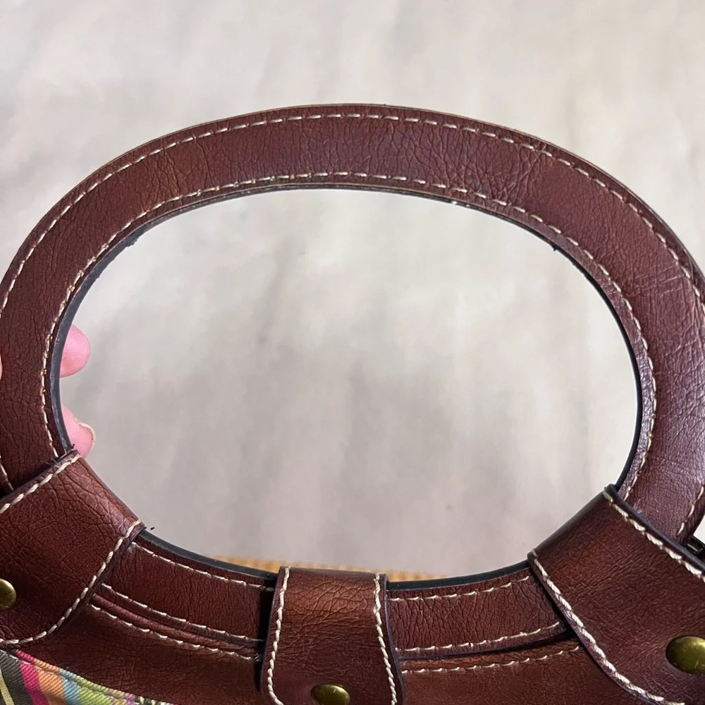 🤎✨ Fossil Woven Straw & Leather Satchel 👜🌾 Key Charm • Crossbody Strap